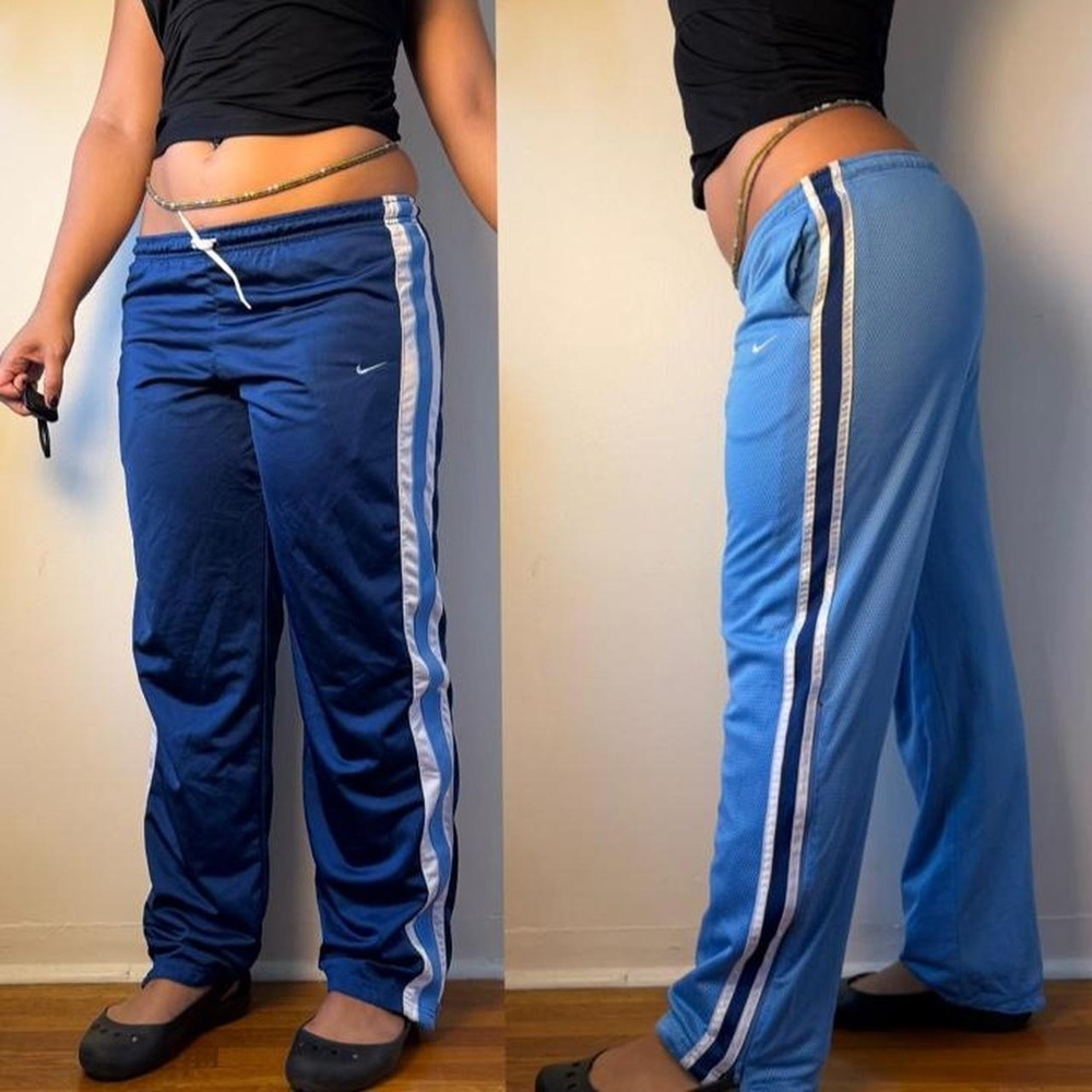 Nike Vintage Y2K Reversible Track Pants Navy Baby Blue Wide Leg Medium Large